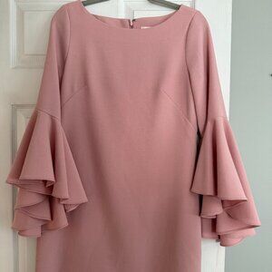 Eliza J. Dramatic Statement Bell Sleeve Crepe Shift Dress In Blush Pink Size 8